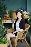 Portrait Of Thai Adult Women Office Beautiful Girl Drinking Coffee Stock Photo