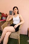 Portrait Of Thai Adult Women Office Beautiful Girl Drinking Coffee Stock Photo