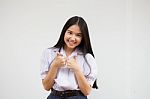 Portrait Of Thai High School Student Uniform Beautiful Girl Excellent Stock Photo