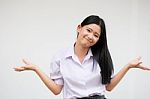 Portrait Of Thai High School Student Uniform Beautiful Girl Excellent Stock Photo