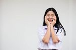 Portrait Of Thai High School Student Uniform Beautiful Girl Excellent Stock Photo