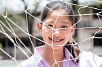 Portrait Of Thai High School Student Uniform Teen Beautiful Girl Happy And Relax Stock Photo