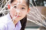 Portrait Of Thai High School Student Uniform Teen Beautiful Girl Happy And Relax Stock Photo