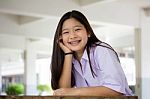 Portrait Of Thai High School Student Uniform Teen Beautiful Girl Happy And Relax Stock Photo