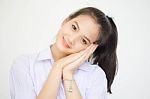 Portrait Of Thai High School Student Uniform Teen Beautiful Girl Happy And Relax, Stock Photo