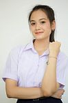 Portrait Of Thai High School Student Uniform Teen Beautiful Girl Happy And Relax, Stock Photo