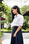 Portrait Of Thai High School Student Uniform Teen Beautiful Girl Happy And Relax, Stock Photo