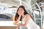 Portrait Of Thai Student Teen Beautiful Girl Happy And Relax Stock Photo