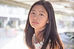 Portrait Of Thai Student Teen Beautiful Girl Happy And Relax Stock Photo