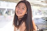 Portrait Of Thai Student Teen Beautiful Girl Happy And Relax Stock Photo