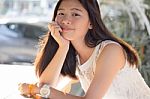 Portrait Of Thai Student Teen Beautiful Girl Happy And Relax Stock Photo