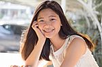 Portrait Of Thai Student Teen Beautiful Girl Happy And Relax Stock Photo