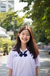 Portrait Of Thai Student Teen Beautiful Girl Happy And Relax Stock Photo