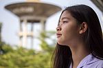 Portrait Of Thai Student Teen Beautiful Girl Happy And Relax Stock Photo