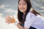 Portrait Of Thai Student Teen Beautiful Girl Happy And Relax Stock Photo