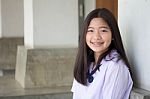 Portrait Of Thai Student Teen Beautiful Girl Happy And Relax Stock Photo