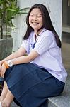 Portrait Of Thai Student Teen Beautiful Girl Happy And Relax Stock Photo