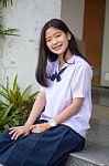 Portrait Of Thai Student Teen Beautiful Girl Happy And Relax Stock Photo