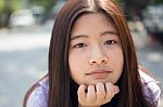 Portrait Of Thai Student Teen Beautiful Girl Happy And Relax Stock Photo