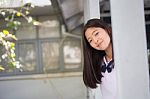 Portrait Of Thai Student Teen Beautiful Girl Happy And Relax Stock Photo