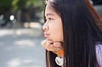 Portrait Of Thai Student Teen Beautiful Girl Happy And Relax Stock Photo