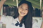 Portrait Of Thai Student Teen Beautiful Girl Happy And Relax Stock Photo