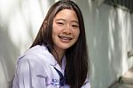 Portrait Of Thai Student Teen Beautiful Girl Happy And Relax Stock Photo