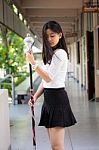 Portrait Of Thai Student Teen Beautiful Girl Relax And Smile Stock Photo