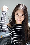 Portrait Of Thai Student Teen Beautiful Girl Relax And Smile Stock Photo