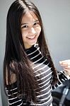 Portrait Of Thai Student Teen Beautiful Girl Relax And Smile Stock Photo