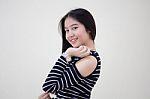 Portrait Of Thai Student Teen Beautiful Girl Relax And Smile Stock Photo