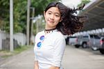 Portrait Of Thai Student Teen Beautiful Girl Relax And Smile Stock Photo