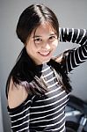 Portrait Of Thai Student Teen Beautiful Girl Relax And Smile Stock Photo