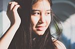 Portrait Of Thai Student Teen Beautiful Girl Relax And Smile Stock Photo