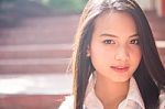 Portrait Of Thai Teen Beautiful Girl Happy And Relax Stock Photo