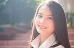 Portrait Of Thai Teen Beautiful Girl Happy And Relax Stock Photo