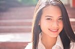 Portrait Of Thai Teen Beautiful Girl Happy And Relax Stock Photo