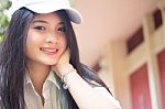 Portrait Of Thai Teen Beautiful Girl Happy And Relax Stock Photo