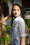 Portrait Of Thai Teen Beautiful Girl Happy And Relax Stock Photo