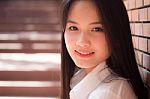 Portrait Of Thai Teen Beautiful Girl Happy And Relax Stock Photo