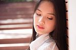 Portrait Of Thai Teen Beautiful Girl Happy And Relax Stock Photo