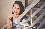 Portrait Of Thai Teen Beautiful Girl Happy And Relax Stock Photo