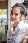 Portrait Of Thai Teen Beautiful Girl Happy And Relax Stock Photo