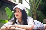 Portrait Of Thai Teen Beautiful Girl Happy And Relax Stock Photo