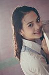 Portrait Of Thai Teen Beautiful Girl Happy And Relax Stock Photo