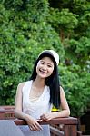 Portrait Of Thai Teen Beautiful Girl Happy And Relax Stock Photo