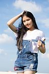 Portrait Of Thai Teen Beautiful Girl Happy And Relax Stock Photo