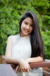 Portrait Of Thai Teen Beautiful Girl Happy And Relax Stock Photo