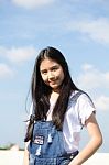 Portrait Of Thai Teen Beautiful Girl Happy And Relax Stock Photo