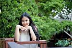 Portrait Of Thai Teen Beautiful Girl Happy And Relax Stock Photo